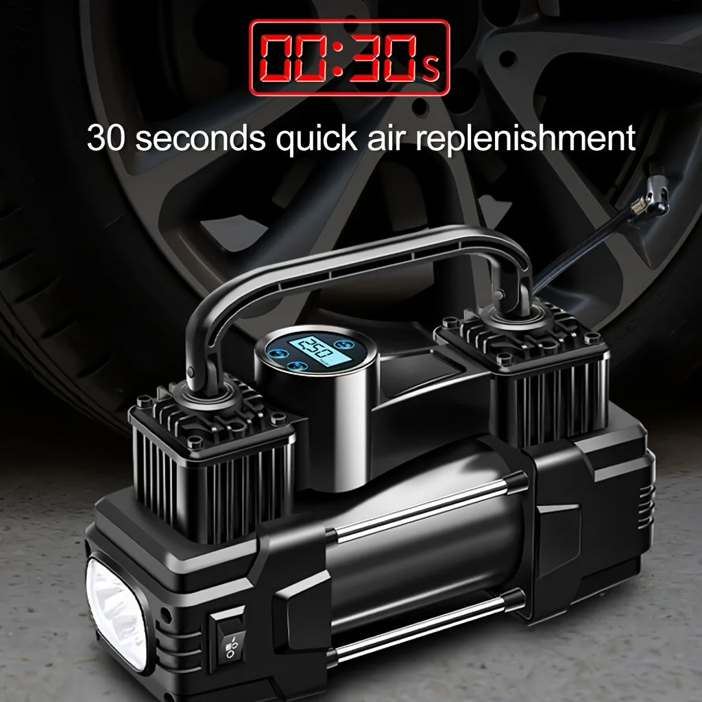 Compresseur d'air portable 12V 150 PSI – Pompe à air automatique à double cylindre avec manomètre numérique LED, arrêt automatique et lampe LED pour voiture, SUV, camion, vélo, ballon de basket et structures gonflables