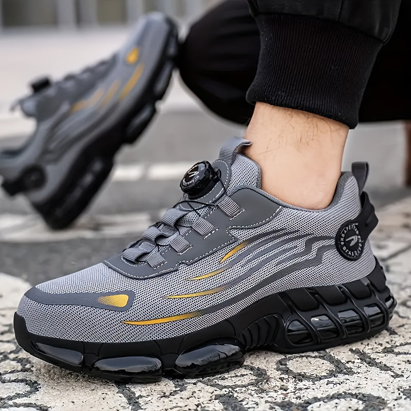 Chaussures de travail respirantes pour hommes – Chaussures de sécurité durables avec bandes réfléchissantes, semelle légère et amortissante pour l'industrie, la construction et un usage quotidien, disponibles en noir et gris, tailles US 6 à 11