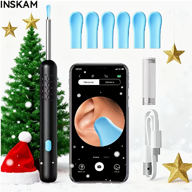 Kit otoscope caméra Wi-Fi 1080P HD pour nettoyage des oreilles – Outil de soin auriculaire avec 6 cure-oreilles et pince, rechargeable, compatible iPhone et Android
