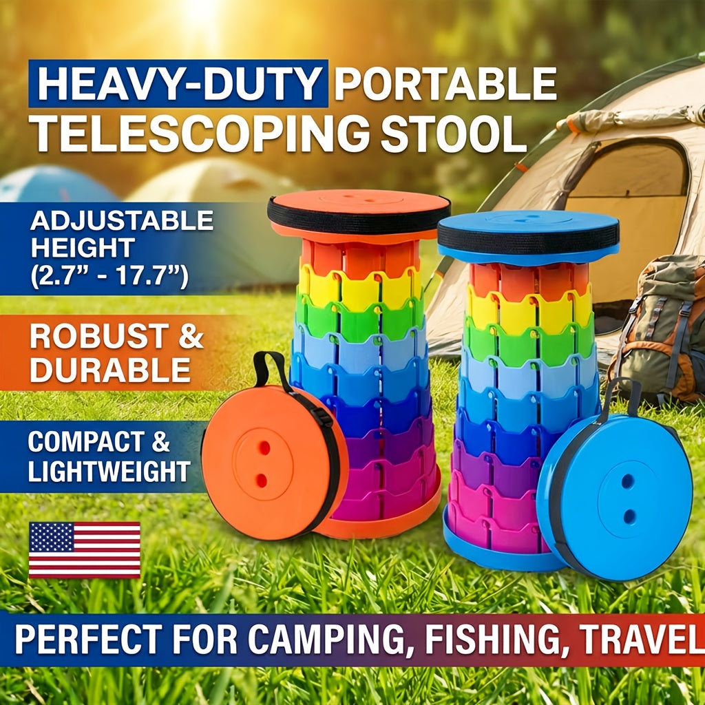 Lot de 2 tabourets pliants escamotables, portables et légers, capacité de 180 kg - Siège rétractable pour camping, pêche, randonnée, cuisine, barbecue, intérieur et extérieur
