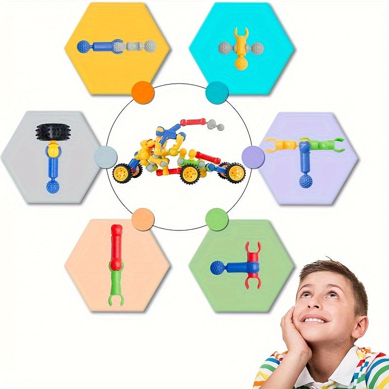 Ensemble de construction STEM de 83 pièces pour garçons et filles – Jeu de construction éducatif et créatif avec couleurs aléatoires – Kit d'ingénierie amusant – Cadeau d'anniversaire et de Noël pour enfants de 3 à 10 ans