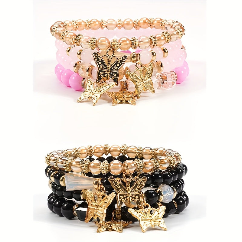 Ensemble de bracelets bohèmes à perles papillon pour femmes – Bracelets élastiques étincelants superposables à breloques, lot de 4, 8 et 16 pièces, cadeau idéal pour femmes élégantes
