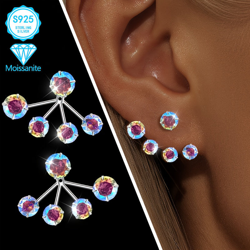 Boucles d'oreilles créoles en forme de tore en argent sterling 925 avec moissanite colorée pour femme – Design bohème unique et éblouissant, bijoux délicats et mignons hypoallergéniques pour les fêtes, le quotidien ou comme cadeau de Noël