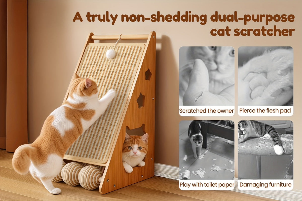 Griffoir pour chat en sisal de 27 pouces – Tapis de griffes multifonctionnel et résistant à l'usure, protège-meubles avec 3 balles de jeu, installation facile, griffoir d'intérieur pour chat