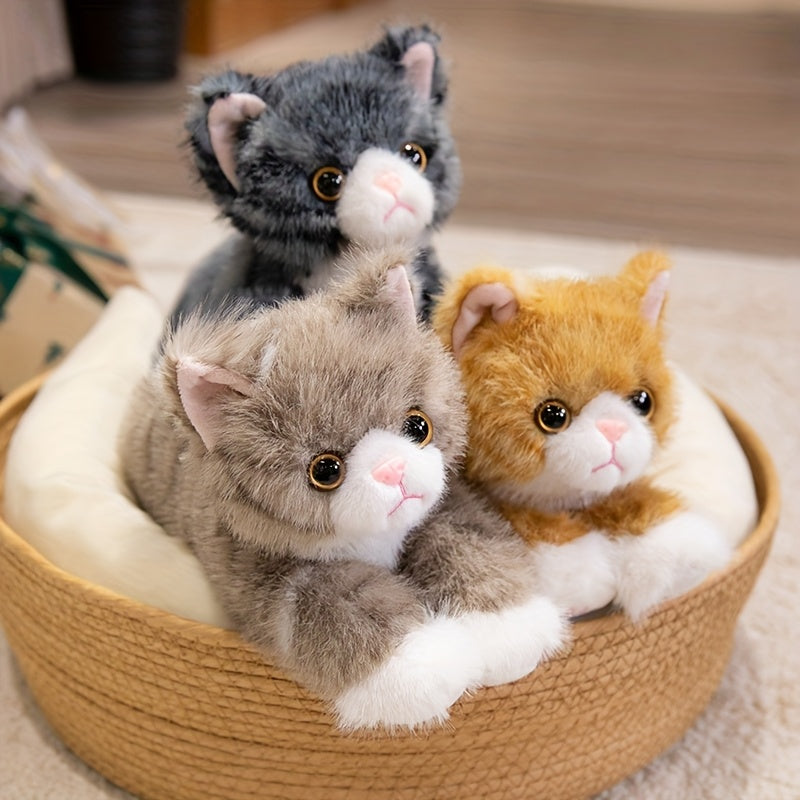 Peluche chat réaliste - adorable chaton en peluche pour enfants, poupée en peluche douce et réaliste disponible en 6 couleurs (marron, gris, orange, noir, noir et blanc, blanc), cadeau pour garçons et filles de tous âges