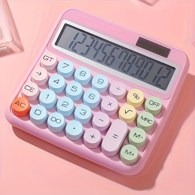 Calculatrice de bureau solaire 12 chiffres – Grand écran, grosses touches, haute précision, sans pile, calculatrice portable pour le bureau, l'école et la maison