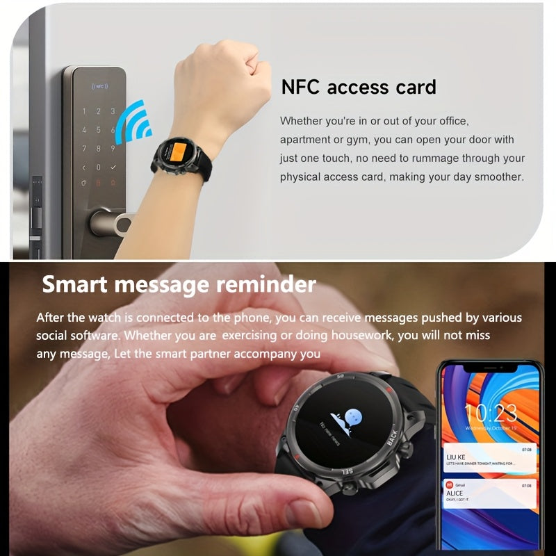 Montre connectée GPS pour homme – Écran HD 360×360, commande vocale IA, appels sans fil, NFC, boussole, éclairage LED, suivi de trajectoire, tracker de fitness pour sports de plein air, cadeau pour la fête des Pères