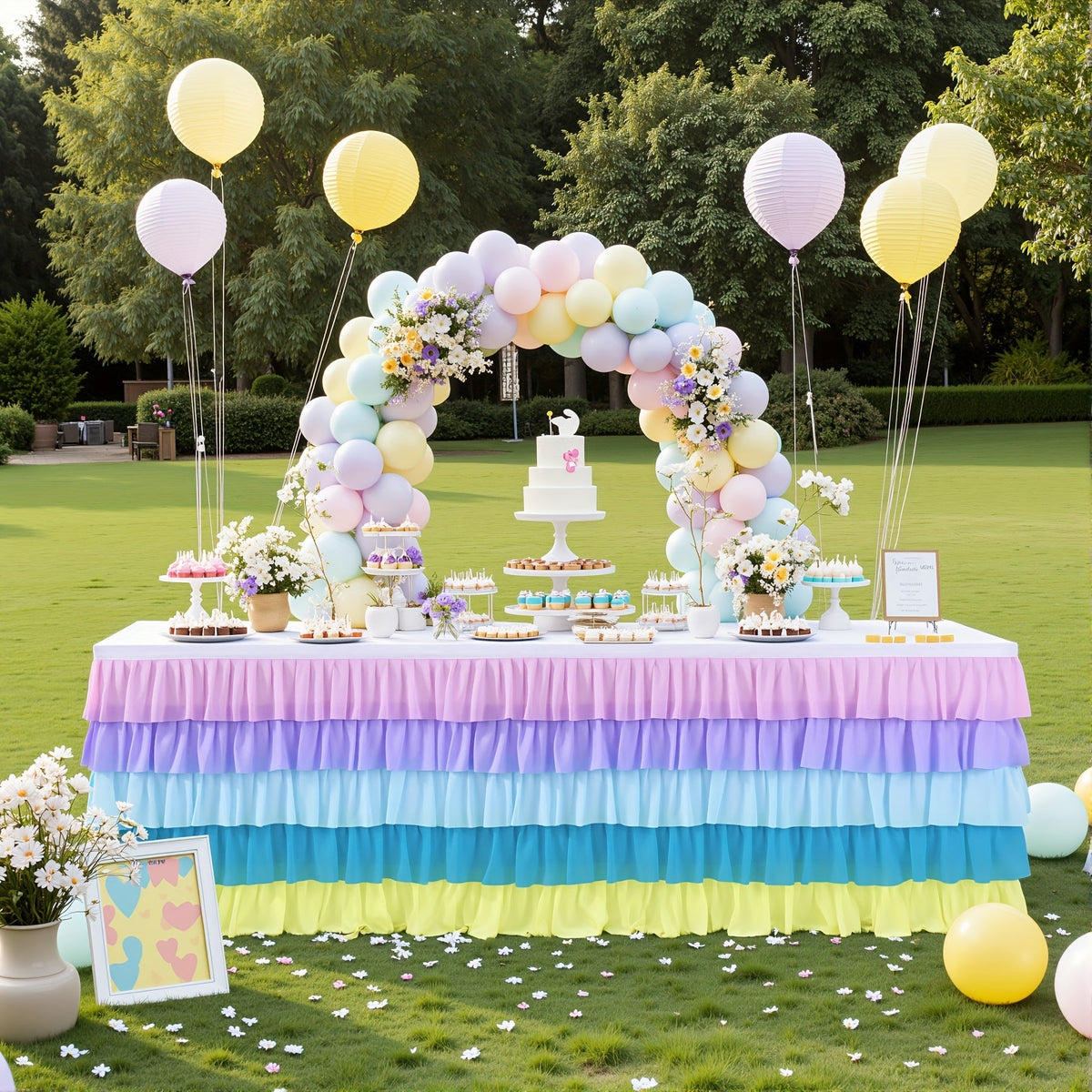 6ft Tulle Tutu Table Skirt β Chiffon Ruffle Table Skirting for Birthday Party, Wedding, Bridal Shower, Girls Party & Holiday Decor β Easy Hook & Loop Install, 12 Colors (72"L x 30"H)