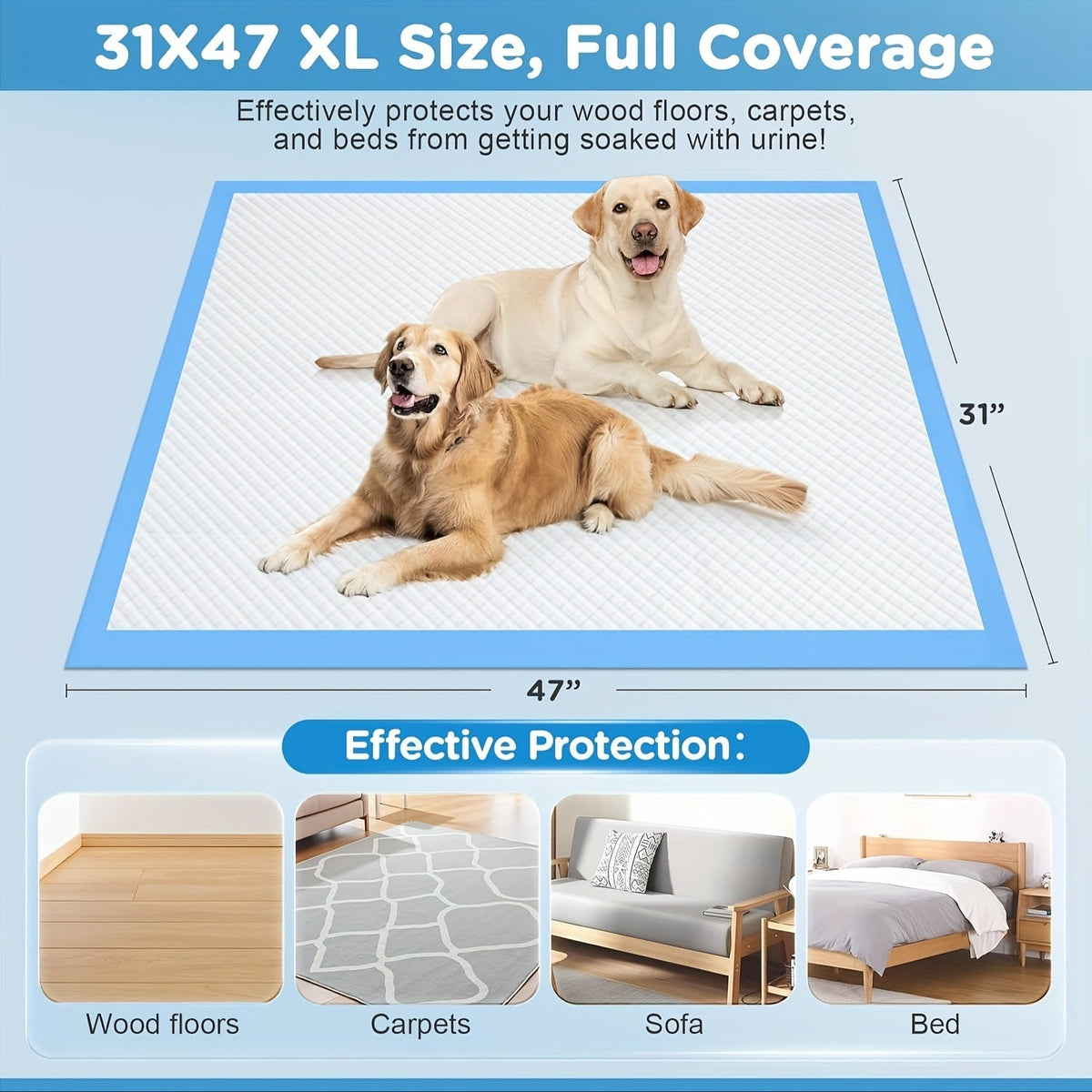 Tapis de propreté XXXL pour chiens, extra larges, 8 couches, super absorbants et anti-fuites – Alèses jetables pour chiots, idéales pour voitures, cages et canapés, tailles multiples 80x120 cm, 80x90 cm, 145x80 cm