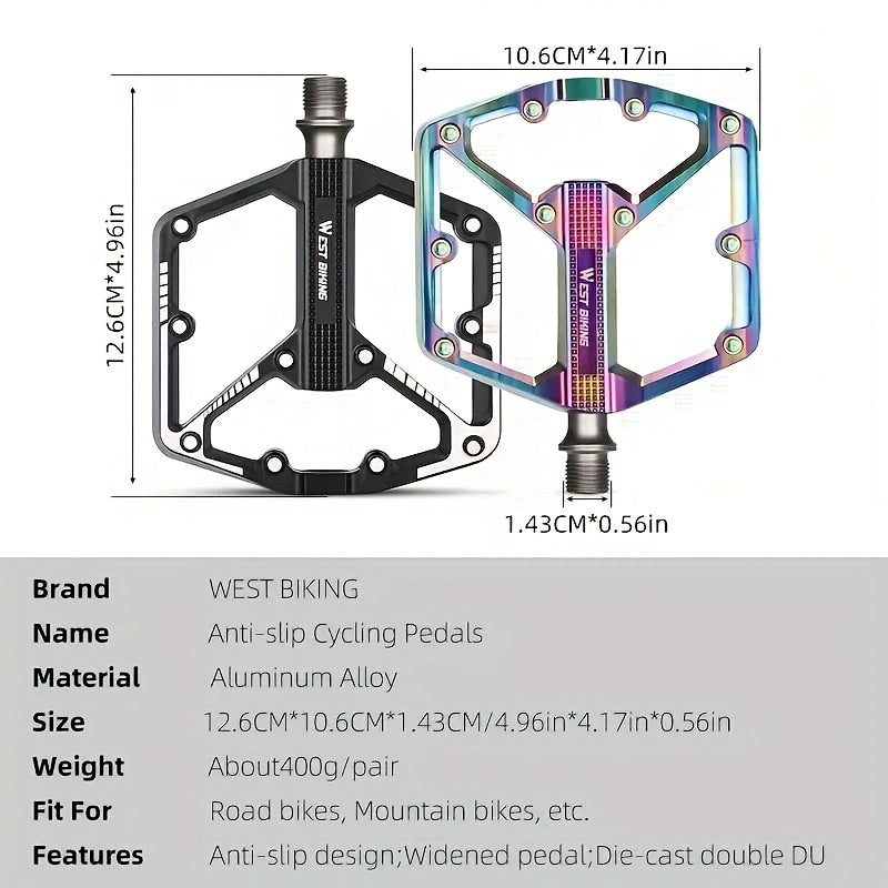 Pédales de vélo en alliage d'aluminium à 3 roulements, antidérapantes et légères, avec douille hexagonale pour VTT et vélos de route – Installation facile, accessoires de cyclisme durables multicolores, 1 paire