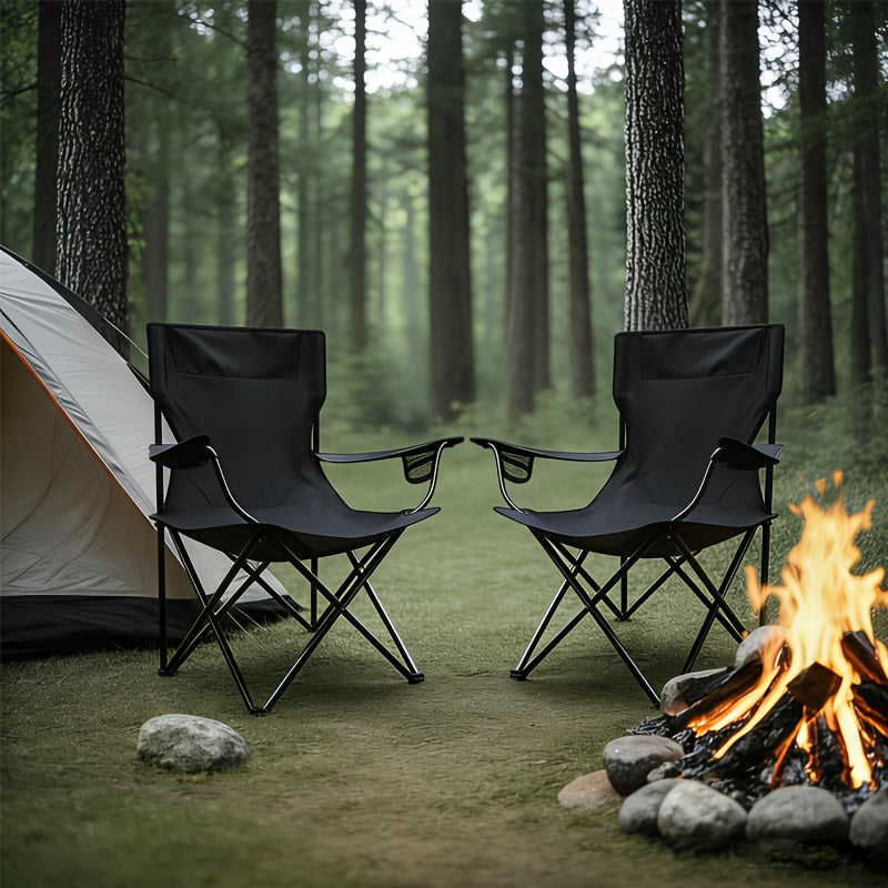 Lot de 2 chaises de camping pliables – Cadre en acier, tissu Oxford, porte-gobelets, sacs de transport portables pour barbecue en plein air, cour, plage, pique-nique, cadeau de vacances