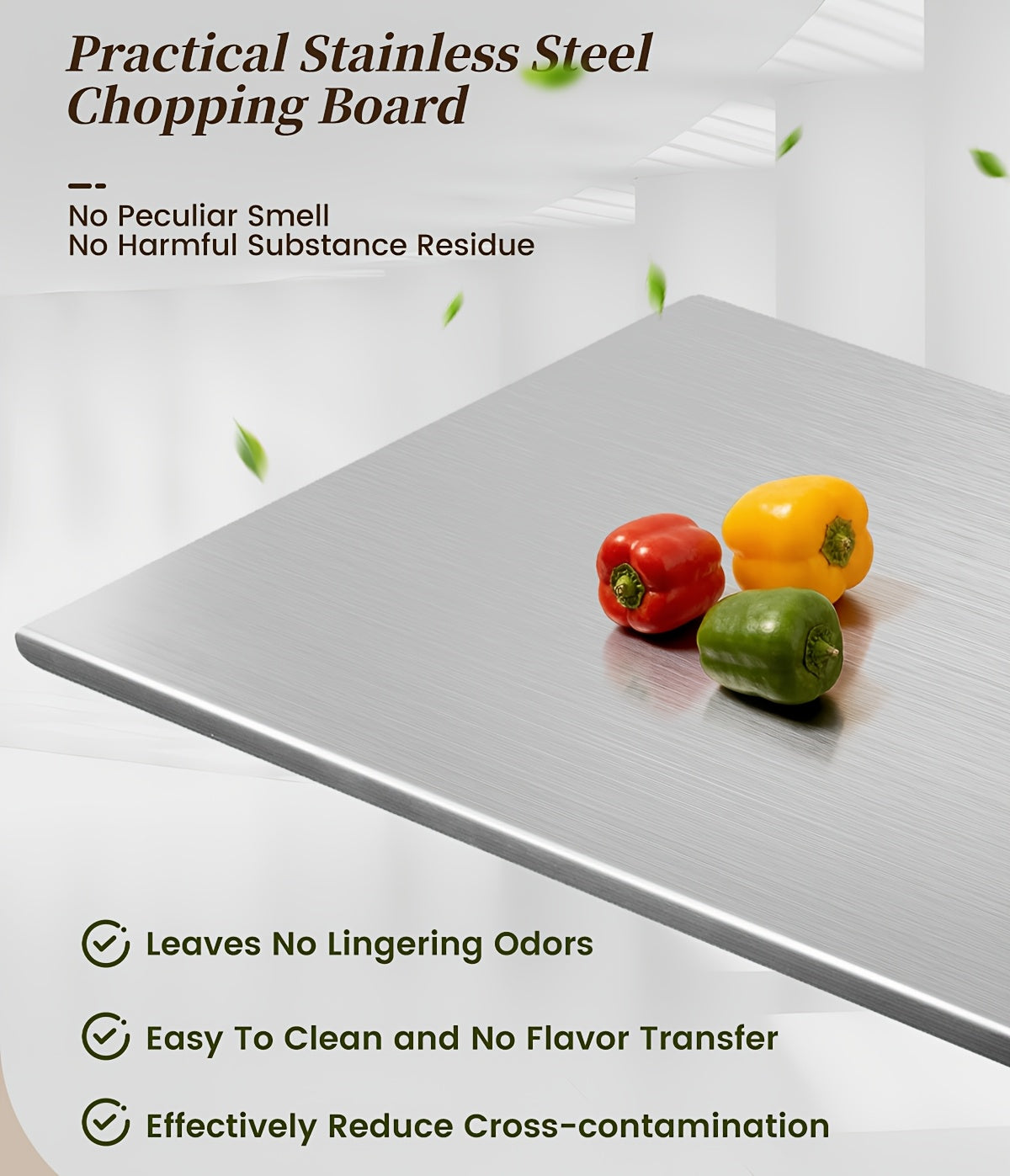 Planche à découper en acier inoxydable 304 – Billot de cuisine antirouille, facile à nettoyer, disponible en 3 tailles (40 cm × 30 cm, 50 cm × 40 cm, 60 cm × 40 cm)