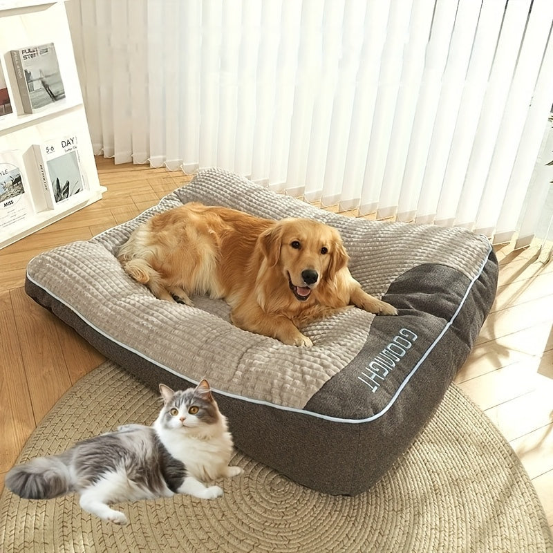 Canapé-lit futon de luxe à carreaux pour chiens et chats de taille moyenne et grande – Garnissage en polyester doux toutes saisons, fond antidérapant, parfait pour les golden retrievers, comprend des balles jouets en bonus, lit douillet pour chien