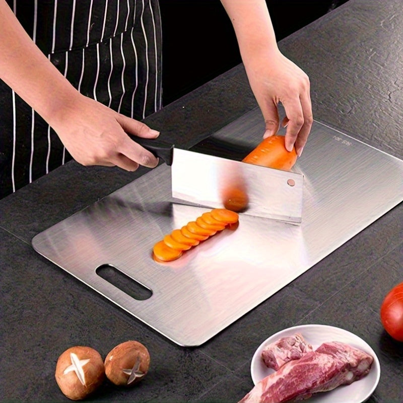 Ensemble de 3 planches à découper en acier inoxydable, de qualité supérieure, sans BPA, résistantes à la rouille, faciles à nettoyer et peu encombrantes, pour la préparation de viandes, légumes et fruits.