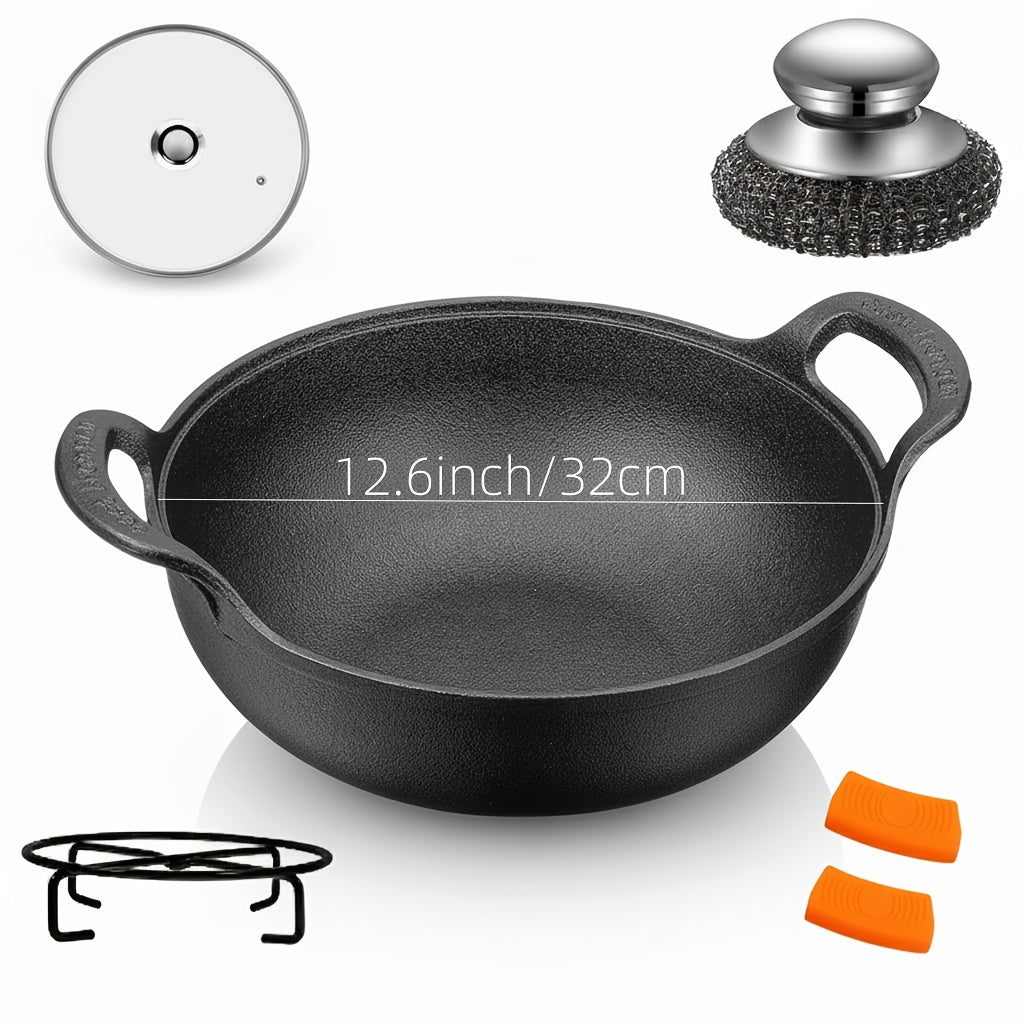 Ensemble d'ustensiles de cuisine en fonte, 6 pièces : poêle antiadhésive, cocotte, poêle à griller, kit pour induction, gaz, feu de camp, barbecue, cuisine en plein air et maison