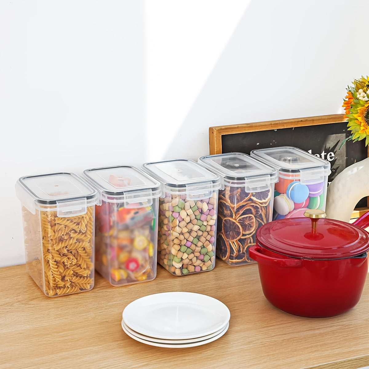 Boîtes de conservation hermétiques avec couvercles, sans BPA – Récipients de rangement de garde-manger en plastique avec fermeture à clapet pour riz, céréales, pâtes, farine et sucre, empilables, ensembles de 6 à 84 pièces
