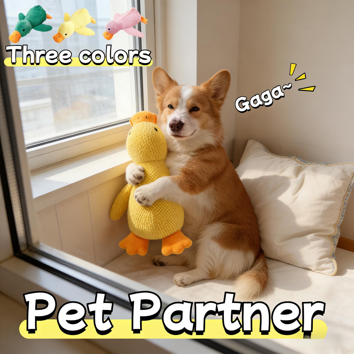Jouet en peluche couineur en forme de canard pour chien, 23 cm - Animal en peluche interactif à mâcher pour chiens et chats, 3 couleurs, jouet sonore résistant aux morsures pour toutes les races, peluche douce et mignonne pour le jeu et le confort