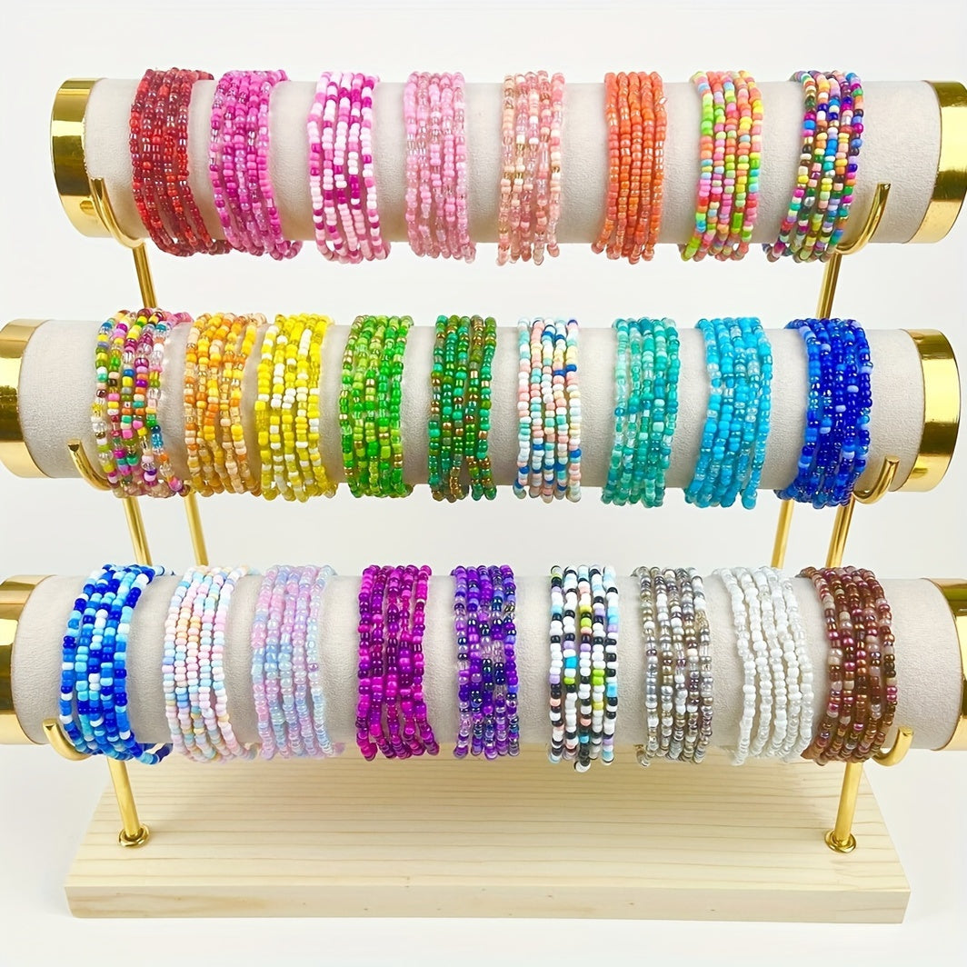 Lot de 60 bracelets en perles colorées – Couleurs assorties, bracelets extensibles style bohème empilables pour femmes et filles, accessoires de bijoux pour fêtes de vacances à la plage