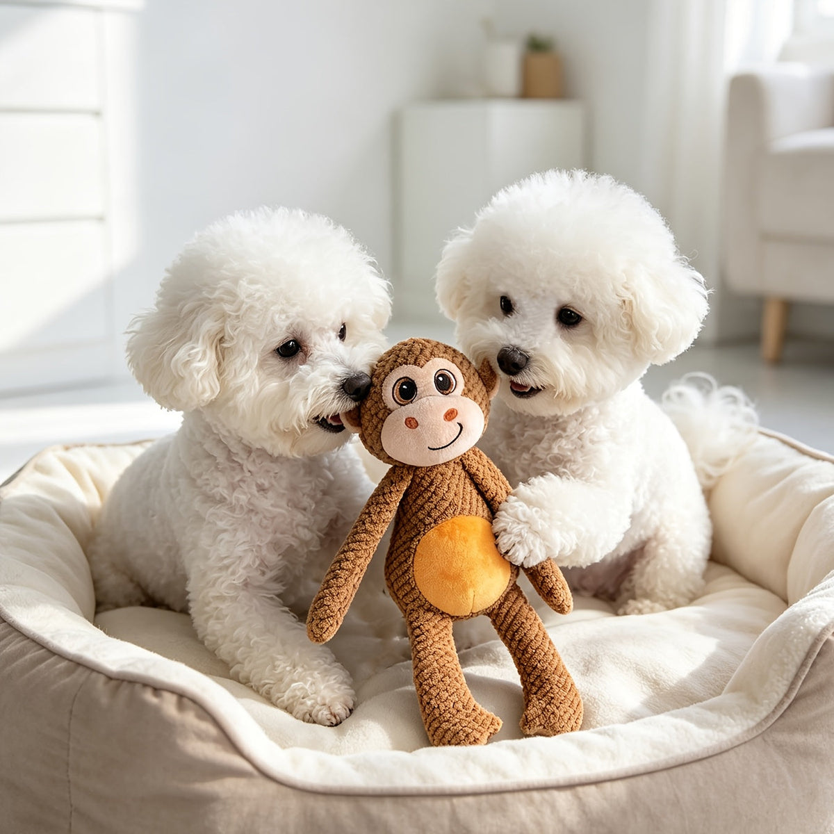 Jouet en peluche grinçant extra large pour chiens et chats – Singe en dessin animé interactif à double couche résistant aux déchirures, jouet à mâcher bruissant, sans pile nécessaire