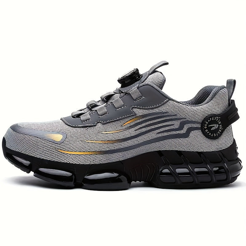 Chaussures de travail respirantes pour hommes – Chaussures de sécurité durables avec bandes réfléchissantes, semelle légère et amortissante pour l'industrie, la construction et un usage quotidien, disponibles en noir et gris, tailles US 6 à 11