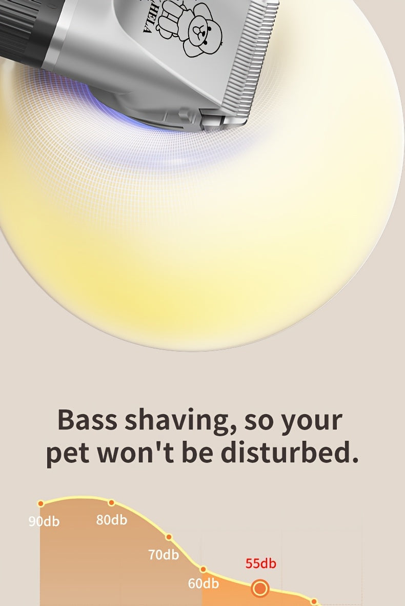 Tondeuse pour animaux sans fil rechargeable avec affichage LED - Tondeuse professionnelle sans fil pour poils de chien, têtes interchangeables, 4 guides de coupe, faible niveau sonore, charge USB 36V, pour chiens, chats et petits animaux