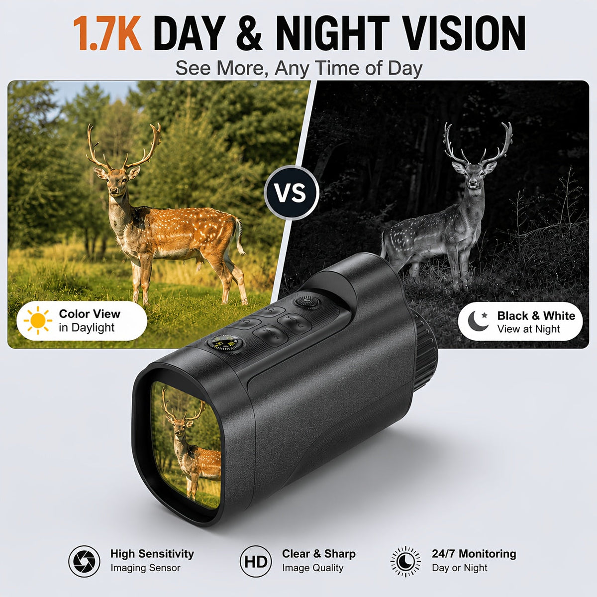 Jumelles de vision nocturne 2K Ultra HD – Jumelles infrarouges avec écran IPS, batterie rechargeable, zoom 10X, portée de 800 mètres, pour la chasse, le camping et la surveillance de sécurité, cadeau pour hommes