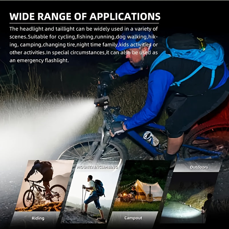 Ensemble d'éclairage de vélo ultra-lumineux rechargeable USB Type-C – Phare avant en alliage d'aluminium 6 modes & feu arrière 4 modes, éclairage LED pour vélo à charge rapide pour la conduite de nuit, le camping et la sécurité