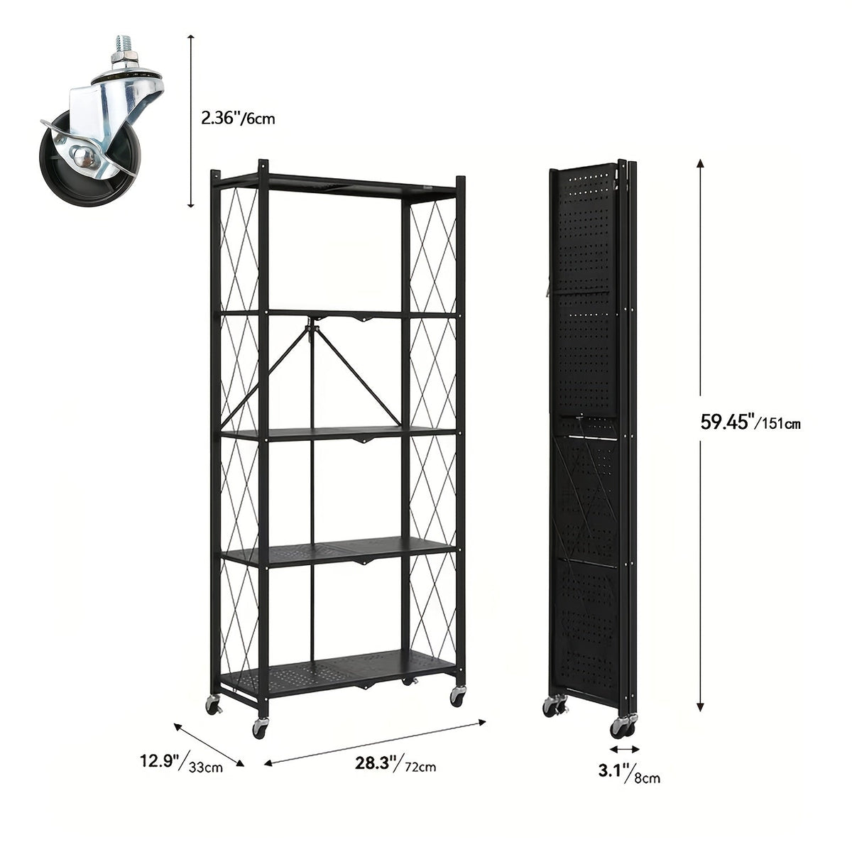Heavy Duty Folding Storage Rack with Wheels β 3/4/5-Tier Portable Floor-Standing Shelf, No Assembly Required, for Home, Office, Bedroom & Dorm, 4 Colors Available