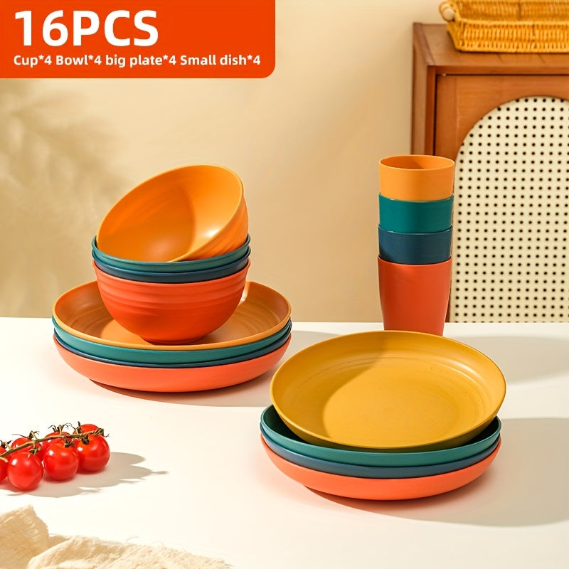 Black Wheat Straw Tableware Set β 16/32 Piece Unbreakable Eco-Friendly Plates Dessert Plates Bowls & Cups for 4-8 People, Outdoor Camping Party Wedding Halloween Kitchen Accessories