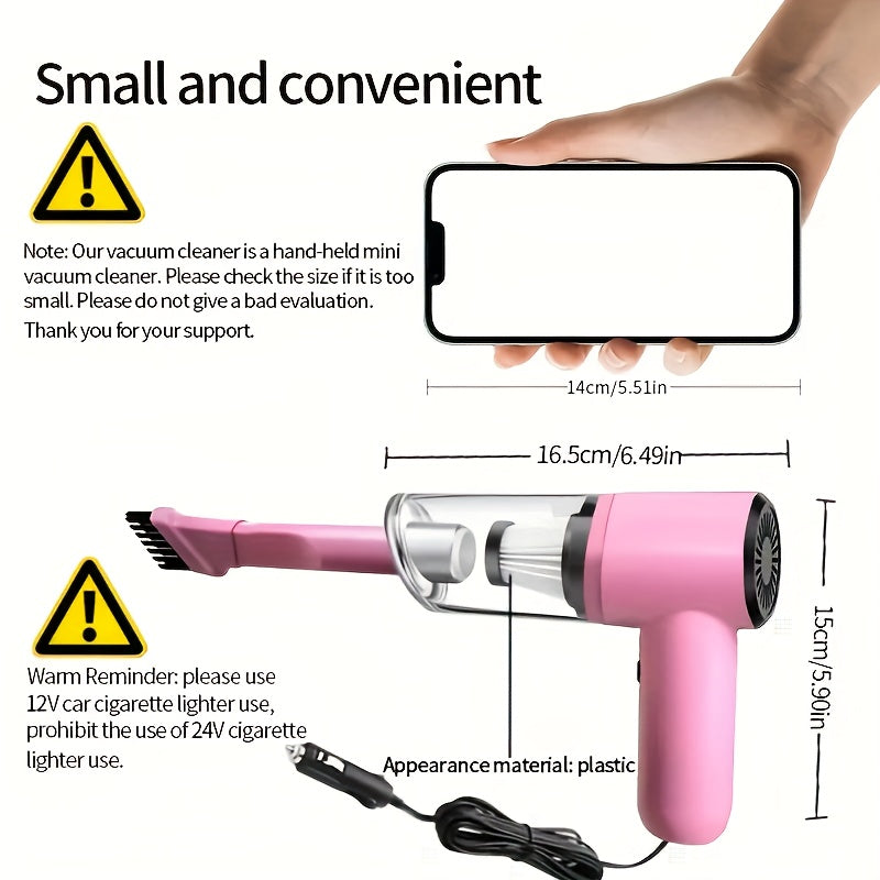 Mini aspirateur de voiture portable rose, forte aspiration, nettoyage humide et sec pour poils d'animaux, multifonctionnel, sans fil, design mignon pour femmes et filles