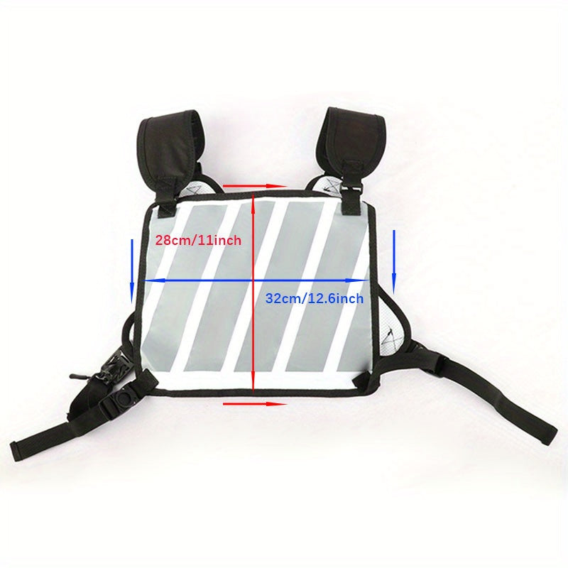 Sac de poitrine réfléchissant pour course à pied, gilet léger et réglable, sac bandoulière pour hommes et femmes – Sac de sport imperméable pour vélo, randonnée, ski avec trou pour écouteurs, noir et blanc