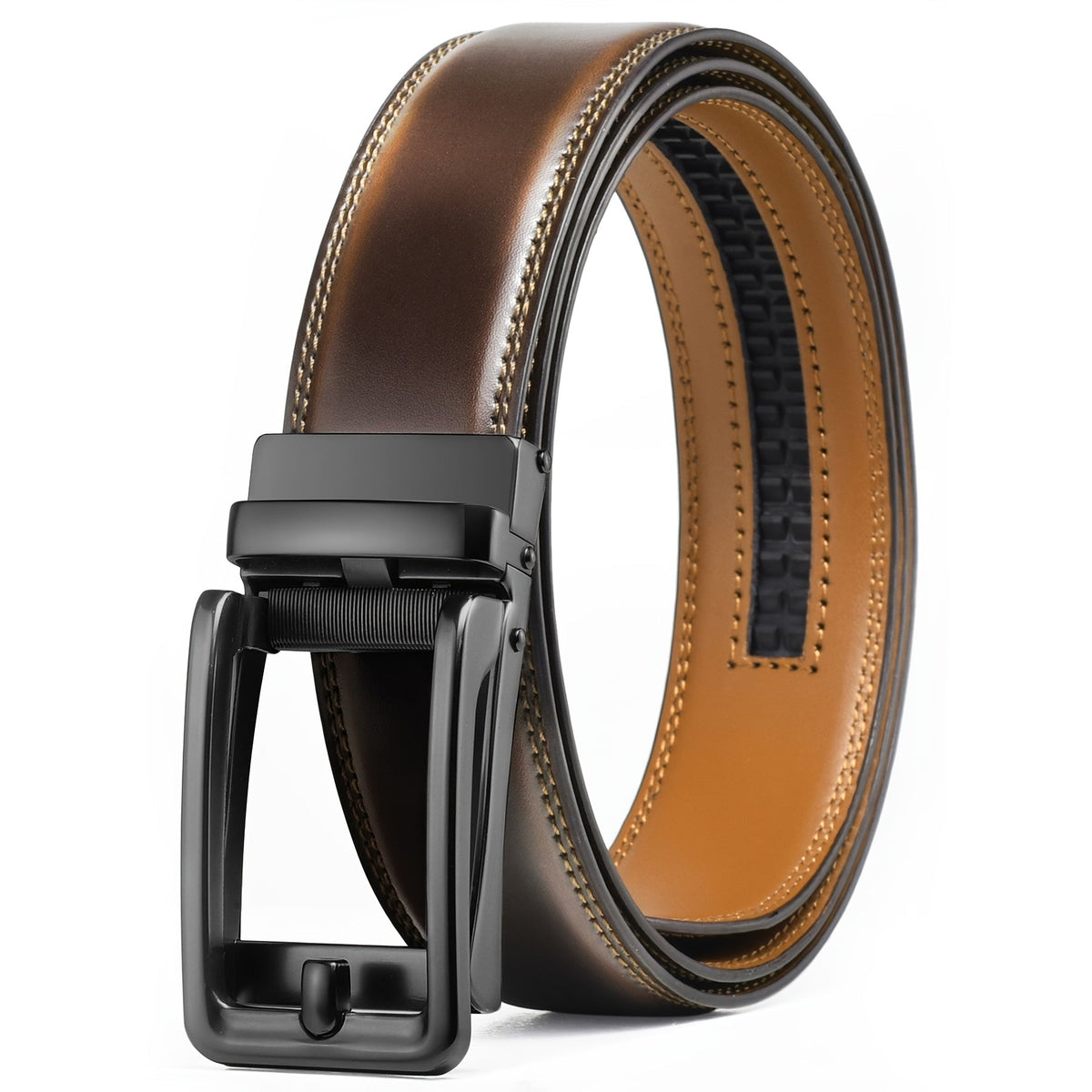 Ceinture habillée à cliquet pour homme en cuir avec boucle automatique – Boucle en alliage de zinc, taille ajustable de 71 cm à 117 cm , 8 styles, ceinture de ville, cadeau idéal pour mari, fête des pères et Noël