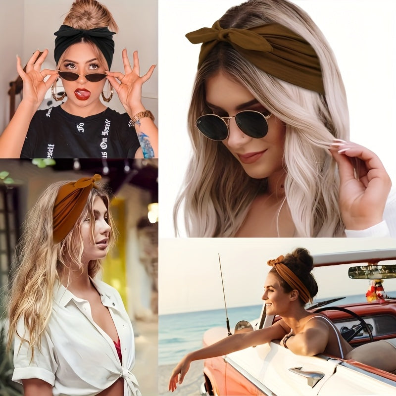 Lot de 4 bandeaux larges à oreilles de lapin pour femmes – Accessoire cheveux élastique antidérapant en satin pour le sport, le yoga et la salle de sport, ensemble turban doux et épais, idée cadeau