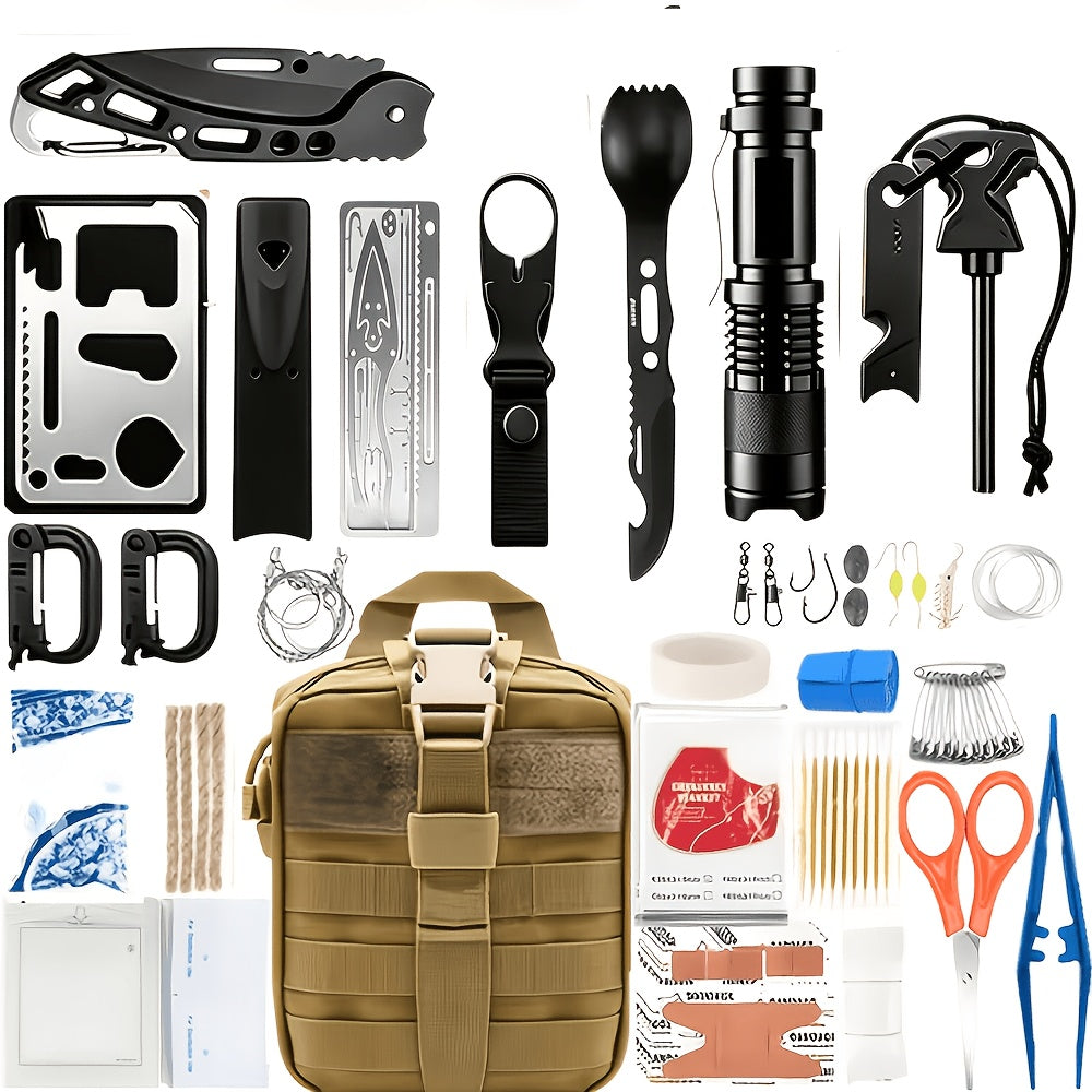Kit de survie de 242 pièces – Équipement d'urgence en plein air avec allume-feu et trousse de premiers secours pour le camping, la randonnée, les voyages, la voiture et l'école, cadeau pour hommes et femmes, couleurs multiples