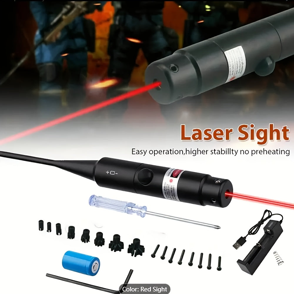 Kit de réglage laser avec 32 adaptateurs – Viseur laser rouge et vert pour calibres de 0,17 à 12GA, outil de réglage de précision pour fusil avec 8 heures d'autonomie, bouton marche/arrêt pour la chasse et le tir