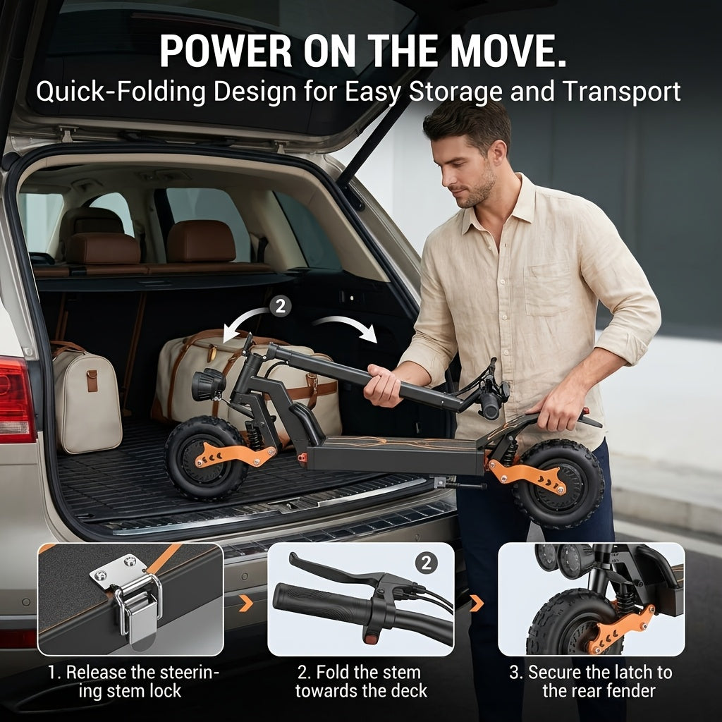 LOVEBike GT28 Dual Motor Foldable Electric Scooter for Adults β 54.6V 30Ah Battery, 55-Mile Range, Fat Tire Off-Road E-Scooter with Dual Headlights, 60 lbs