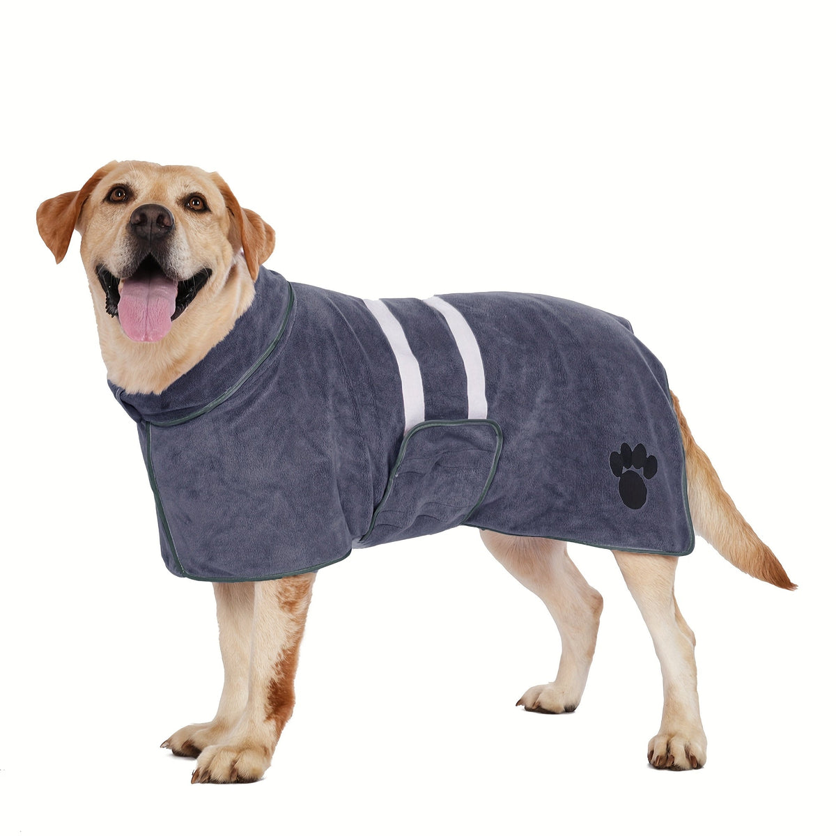 Peignoir de bain à séchage rapide pour chiens et chats – Manteau en microfibre absorbante avec détail brodé, peignoir de séchage mains libres pour chiens moyens et grands après le bain, la baignade ou la pluie