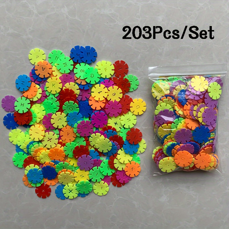 Ensemble de 203 blocs de construction, lettres et chiffres numériques, jouet en plastique à emboîtement type flocon de neige, kit de construction éducatif STIM pour enfants, cadeau pour les vacances, Noël, Halloween, anniversaire