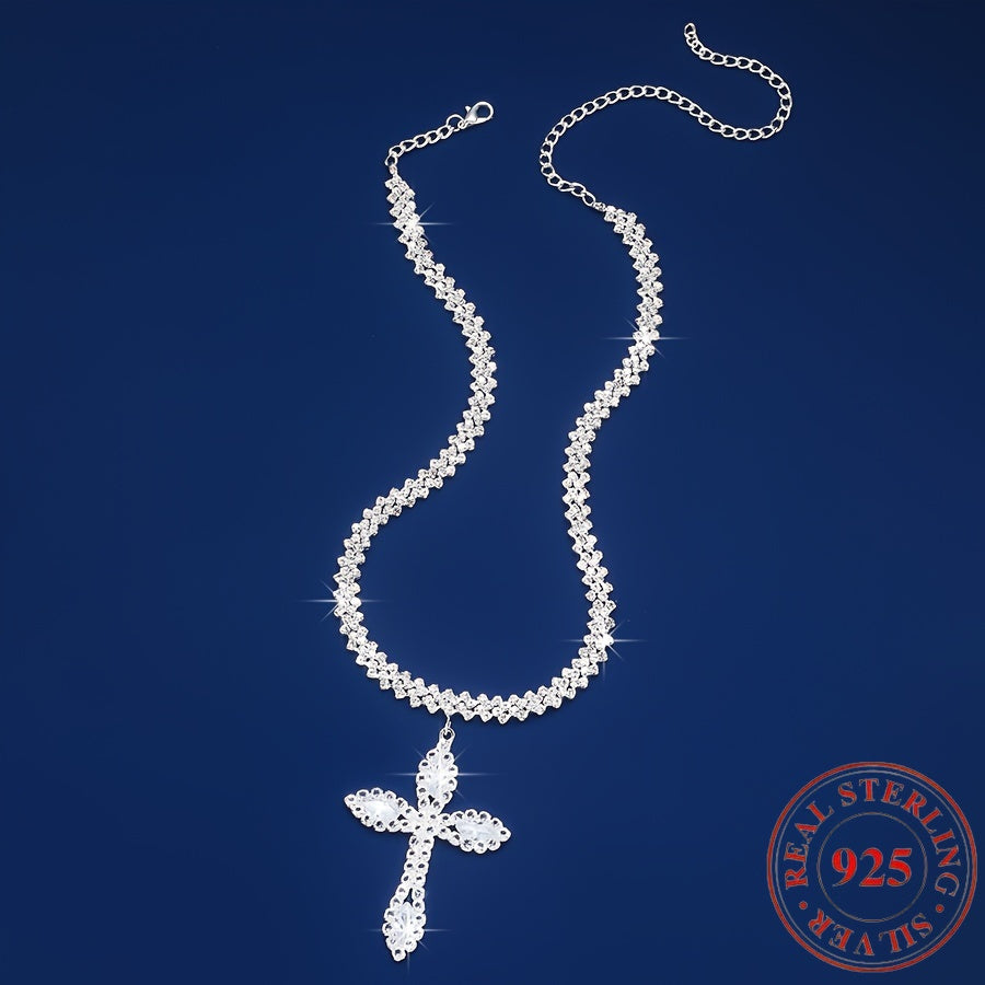 Collier avec pendentif croix en argent sterling 925 – Éclat de cristaux en zirconium cubique, design élégant et luxueux, cadeau parfait pour femmes et hommes pour un anniversaire, Noël et les occasions religieuses