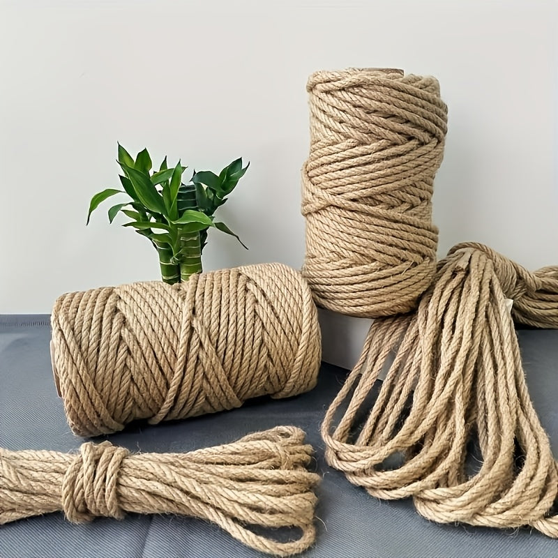 Corde de jute naturelle 6 mm x 20 m (65 pi), ficelle beige rustique pour travaux manuels, griffoirs pour chat, décoration intérieure, emballage et suspension - Cordon de jute décoratif robuste