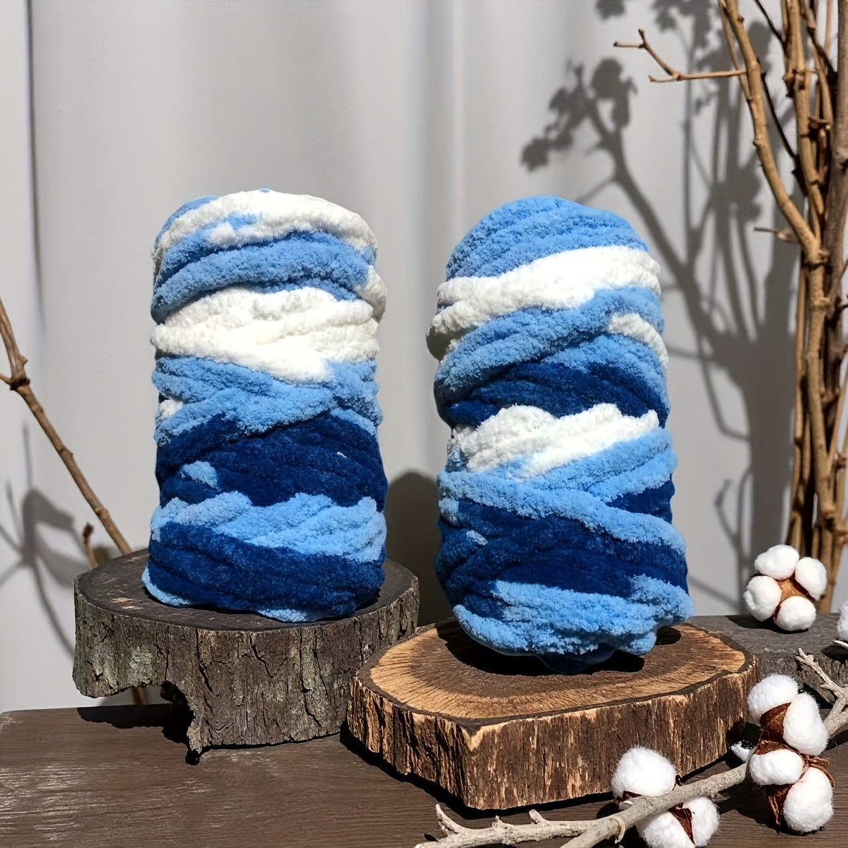 Fil chenille épais, 2 écheveaux de 500 g, laine pour tricot et crochet, rayé multicolore, polyester doux, extra épais, pelucheux, cadeau DIY pour femmes et hommes