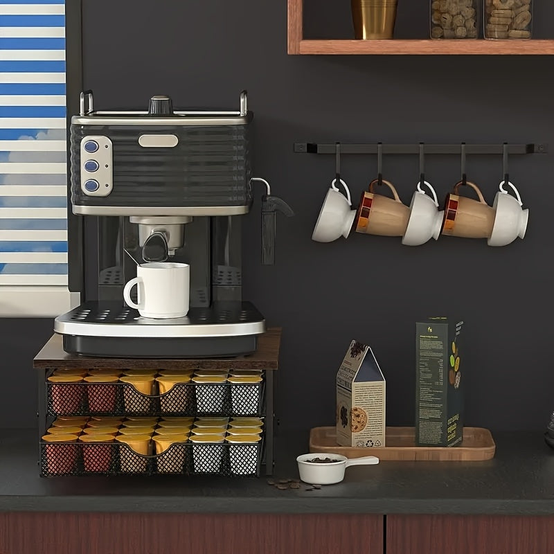 Tiroir de rangement pour capsules de café K-Cup, organisateur pour capsules Keurig Nespresso, panier coulissant à double étage, capacité de 48 capsules, station à café pour comptoir de cuisine, marron