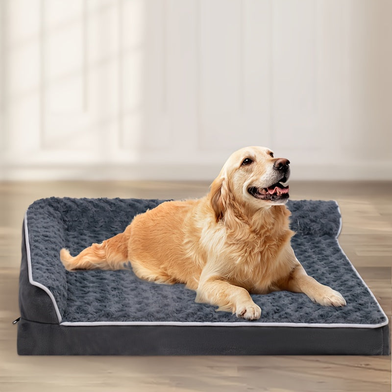 Canapé-lit pour grand chien en forme de L – Canapé pour animaux en tissu tricolore avec housse amovible et base antidérapante, lit orthopédique pour un sommeil profond, pour chiens de grande et moyenne taille
