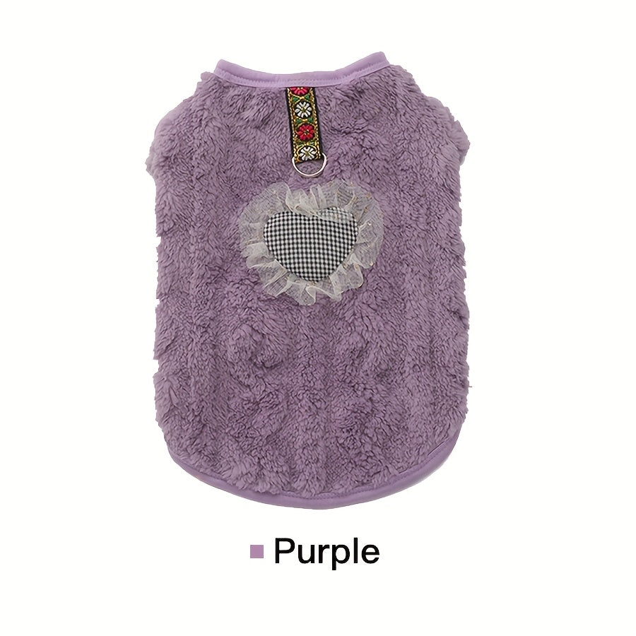Pull-gilet pour chien pour l'automne et l'hiver – Chemise chaude et épaisse à deux pattes pour animal de compagnie avec boucle de laisse intégrée, motif en forme de cœur, vêtement confortable pour temps froid pour chiens de petite et moyenne taille
