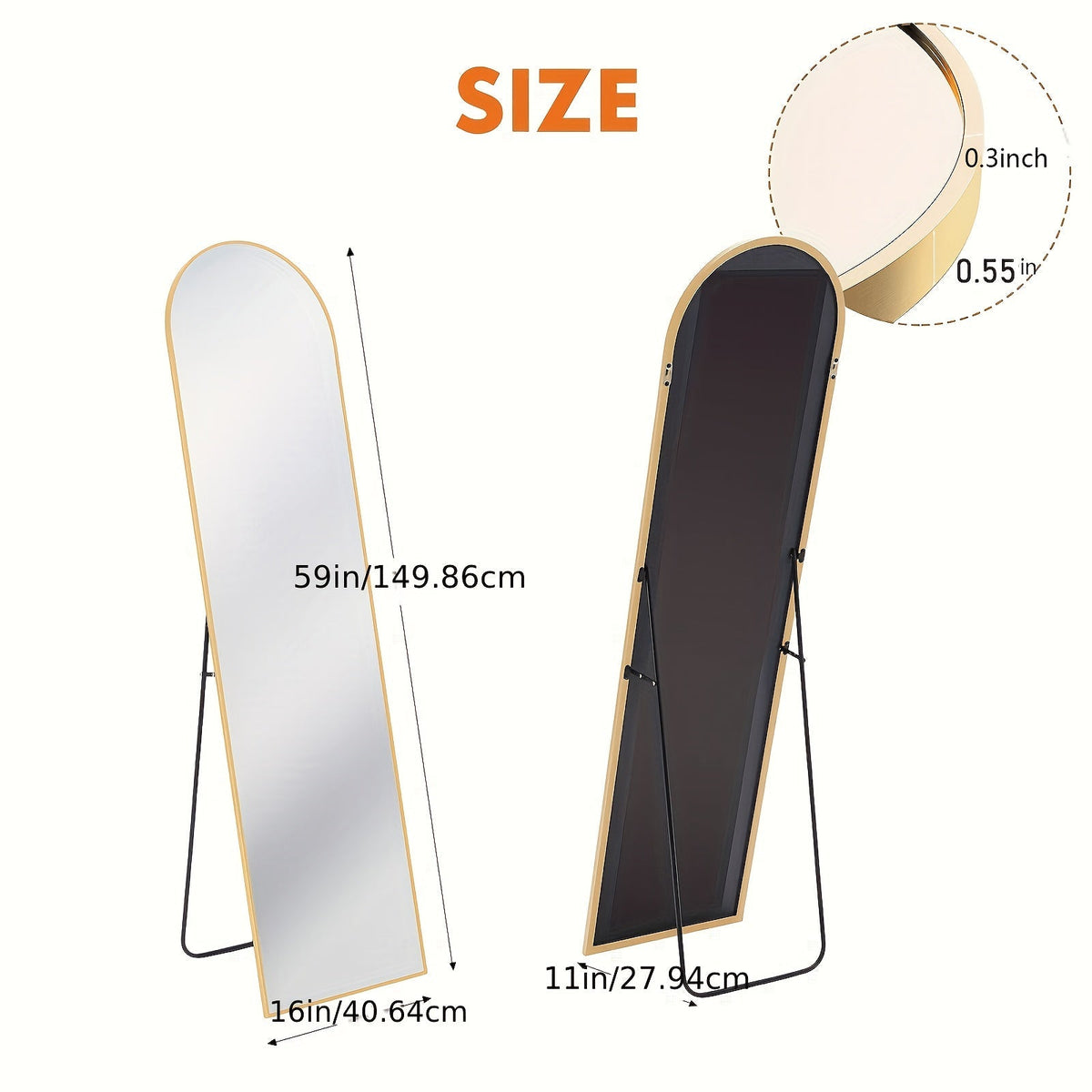 Miroir sur pied arqué – Miroir pleine longueur autoportant, inclinable ou mural, design moderne et épuré pour le salon, la chambre, le dressing ou la décoration intérieure