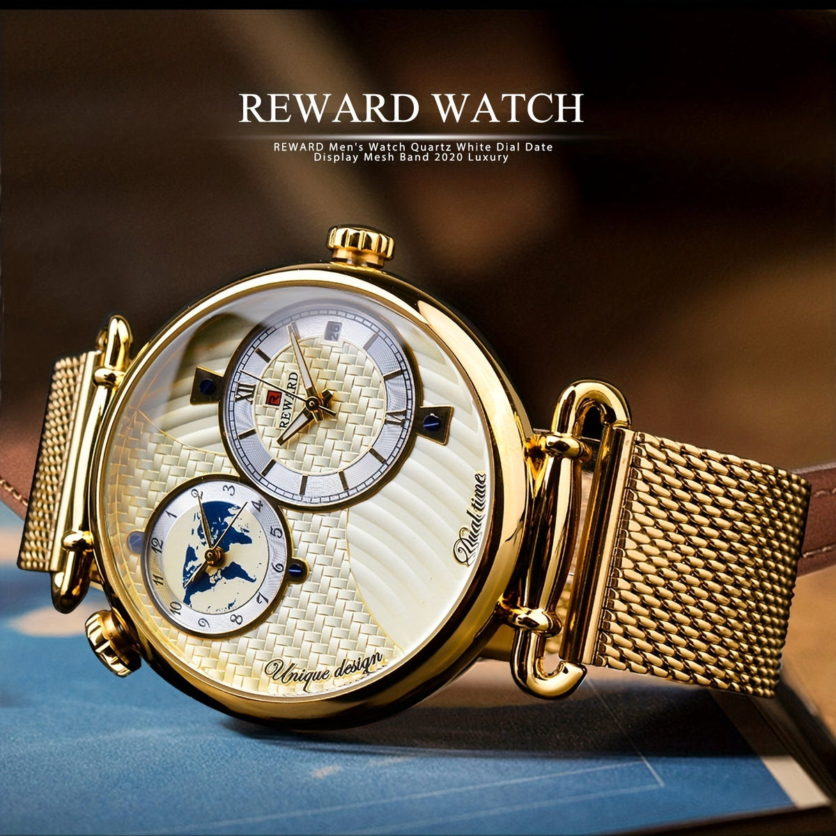 Montre à quartz vintage classique pour homme – Montre habillée élégante à cadran doré avec coffret cadeau, garde-temps analogique pour le travail, les occasions formelles et spéciales