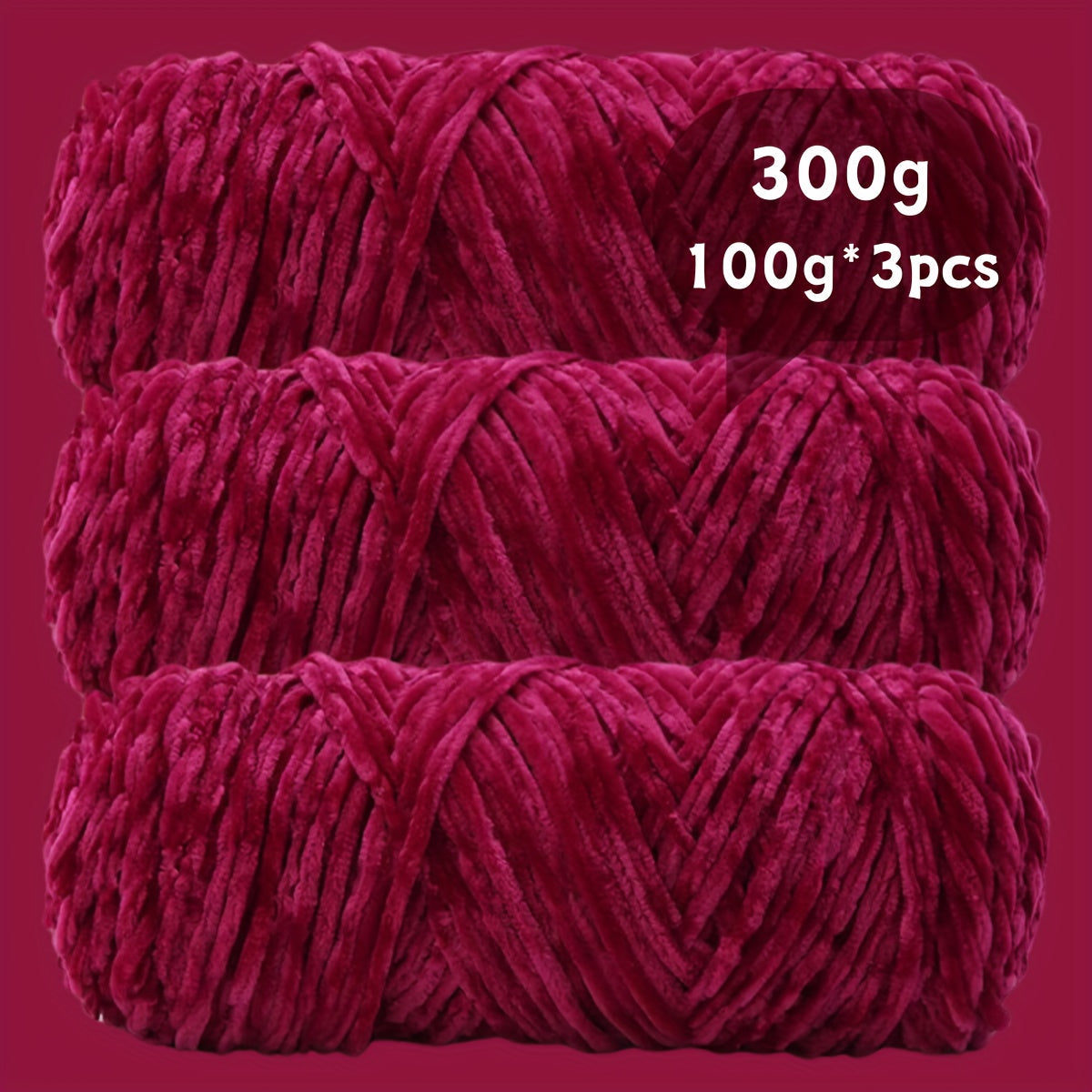 Fil chenille velours, lot de 3 pelotes de 300 g (3 x 100 g), laine douce et épaisse pour tricot et crochet, 47 couleurs, idéal pour débutants, artisanat de luxe pour pulls, écharpes, bonnets, poupées, sacs, amigurumi et projets DIY