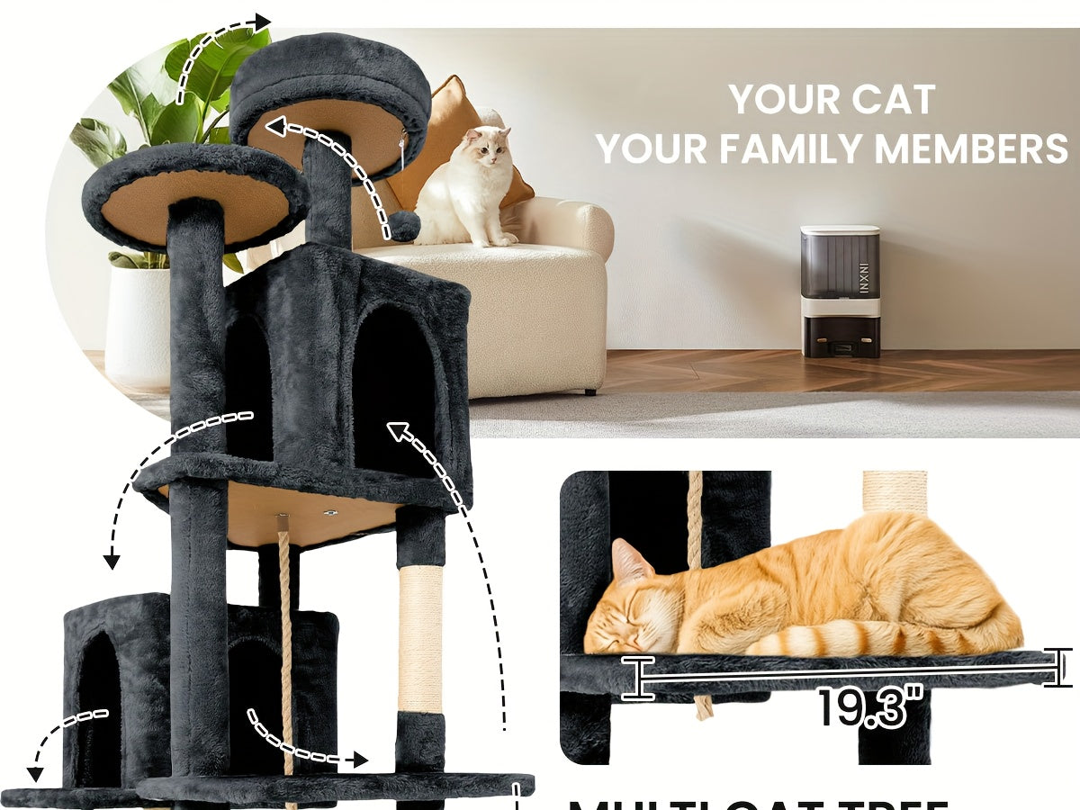 Arbre à chat multi-niveaux de 150 cm pour chats d'intérieur – Grand arbre à chat avec zone de repos en peluche, poteau à griffer en sisal et jouet à balle suspendue – Idéal pour chambre, salon et foyers multi-chats – Velora
