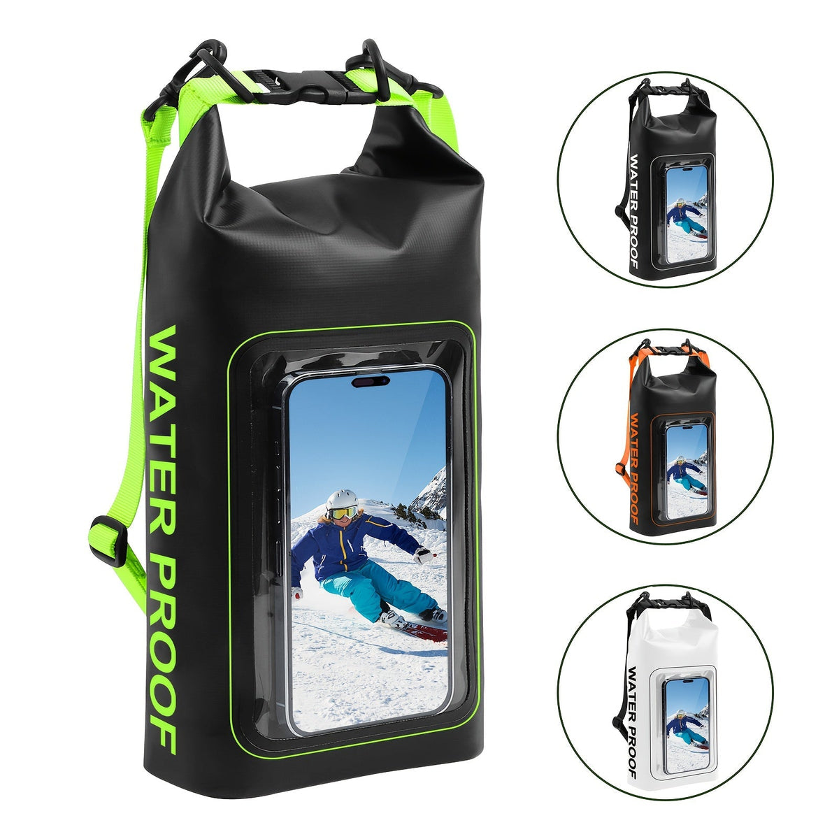 Sac étanche de 10 L à fermeture par enroulement avec pochette pour téléphone - Sac bandoulière pour kayak, bateau, plage, camping, natation, pêche, rafting et voyage