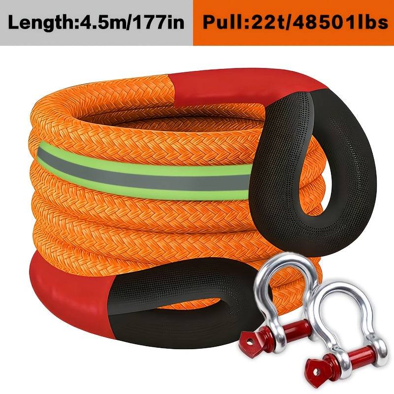 Corde de récupération cinétique 22 tonnes 48501 lbs – Corde de remorquage en nylon robuste avec manilles et sac de rangement pour camion, SUV, UTV, VTT, sauvetage d'urgence tout-terrain